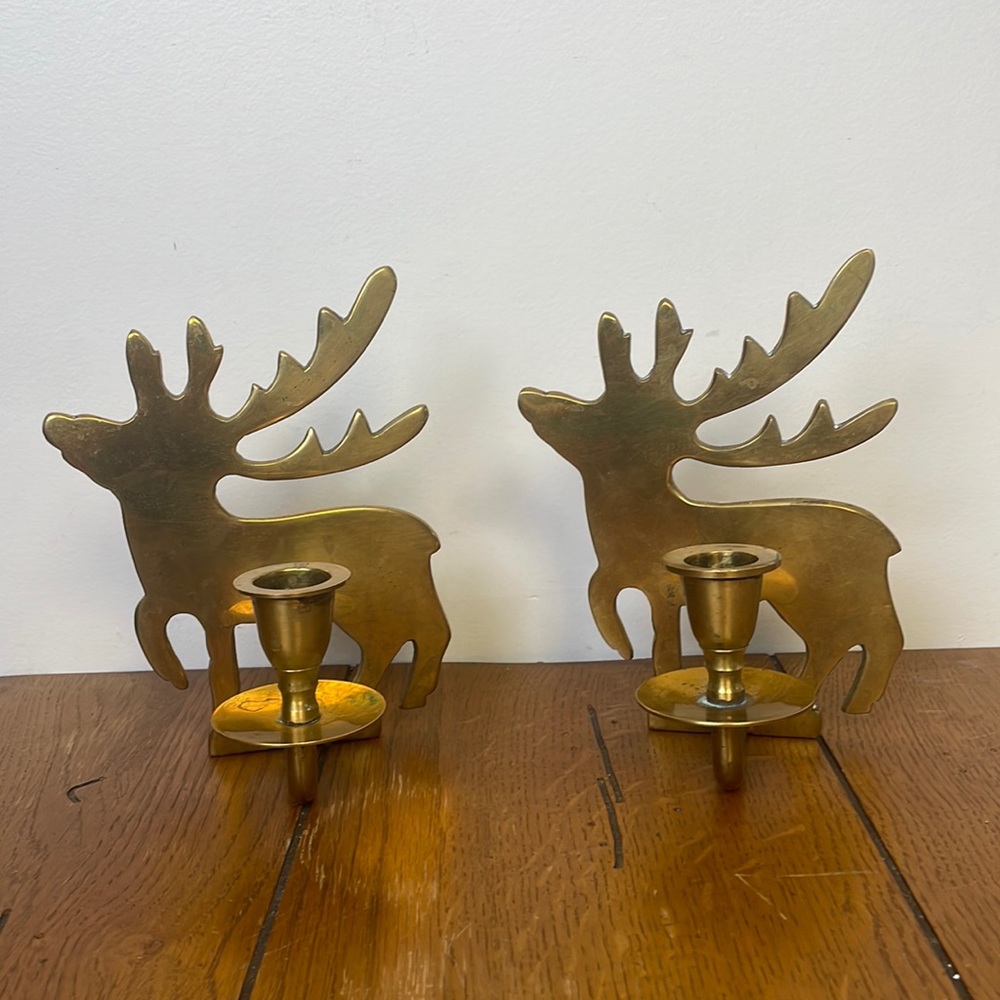 Vintage Brass Deer Candle Holders